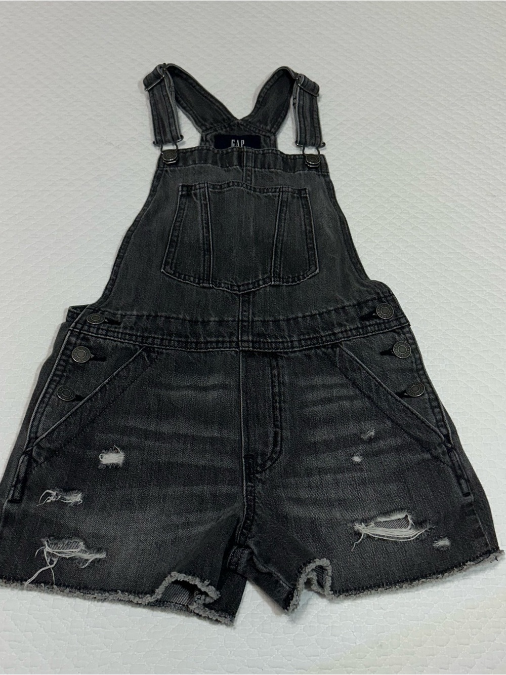 GAP Black Distressed Denim Short Overalls